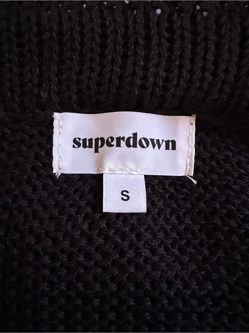 Superdown Black Off Shoulder Knit Sweater Dress Size Small Open Knit Long Sleeve - Picture 7 of 9
